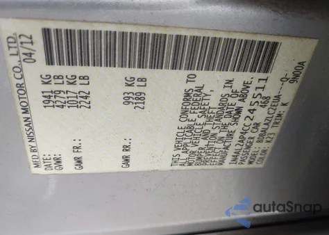 2012 Nissan Altima 2.5 z USA, uszkodzony, nr VIN 1N4AL2AP4CC245511